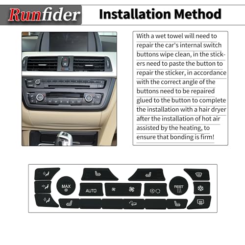 Runfider Adesivos de botão AC para reparo de painel de painel de painel adequado para BMW Série 3 Sé