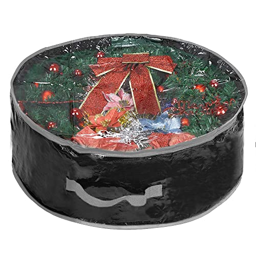 ProPik Wreath Storage Bag 30", Garland Holiday Container with Clear Window Tear Resistant Material for Holiday Featuring Heavy Duty Handles and Transparent Card Slot 30" X 8" (Black)