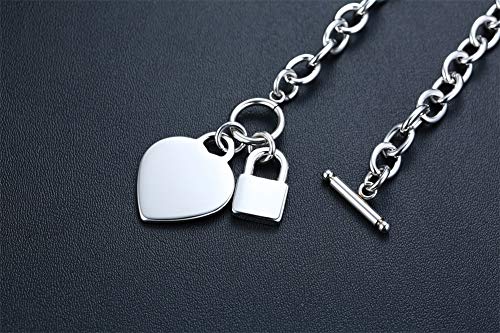 Vnox Personalized Initial Name Stainless Steel Trendy Cable Chain Bracelet With Padlock Heart Charm And Toggle Clasp Closure #TOP3