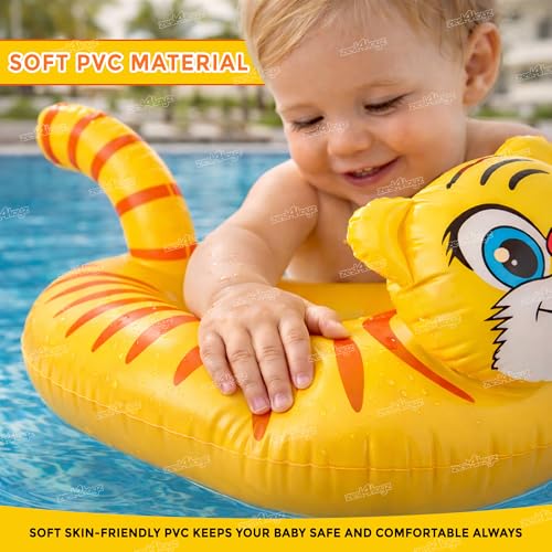 Image of Zest 4 Toyz Swimming Ring Swimming Tube for Kids Inflatable Tube for Swimming Pool Floaters for Kids Water Tube for Baby Swim Ring for 3+ Years Girls and Boys (Tiger Shaped) Yellow