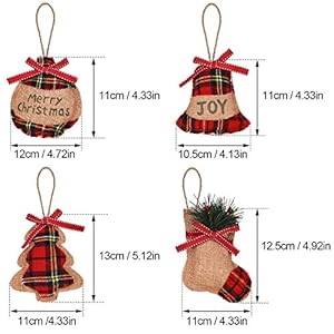12 pieces rustic christmas burlap tree ornaments farmhouse christmas decorations red black buffalo plaid christmas stocking tree ball shaped hanging decoration for holiday xmas party  urban country home decor
