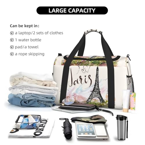 Sac de yoga imprimé Tour Eiffel noir grand sac de sport pour femme et homme