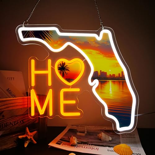Florida Neon Signs LED Lights USB Powered Dimmer Florida Miami City Neon Lights Signs for Office Bedroom Club Man Cave Game Room Wall Decor
