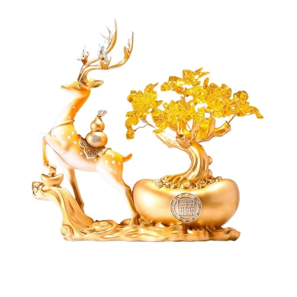 zhuyanbo007 Desk Statue, The auspicious deer desk decoration is a feng shui mascot symbolizing wealth(Orange)