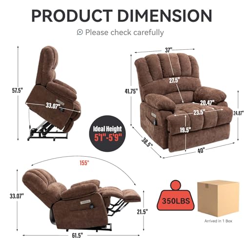 Sillón Chenille Marrón oscuro reclinable eléctrico miniatura 2