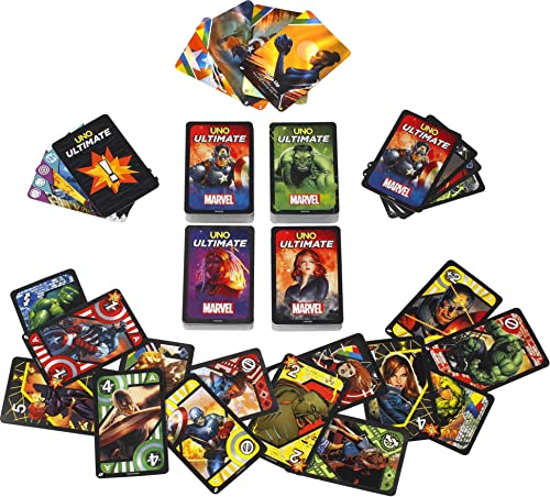 Mattel Games UNO Ultimate Marvel Kartenspiel mit 4 Charakter-Decks, 4 Sammelfolienkarten & Sonderregeln, 2-4 Spieler, 2nd Edition – Bild 7