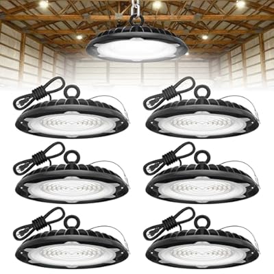 HYPERLITE LED High Bay Lights: 6-Pack 200W UFO Light for Damp Locations - UL-Listed LED Shop Lights for Warehouse Industry Lighting