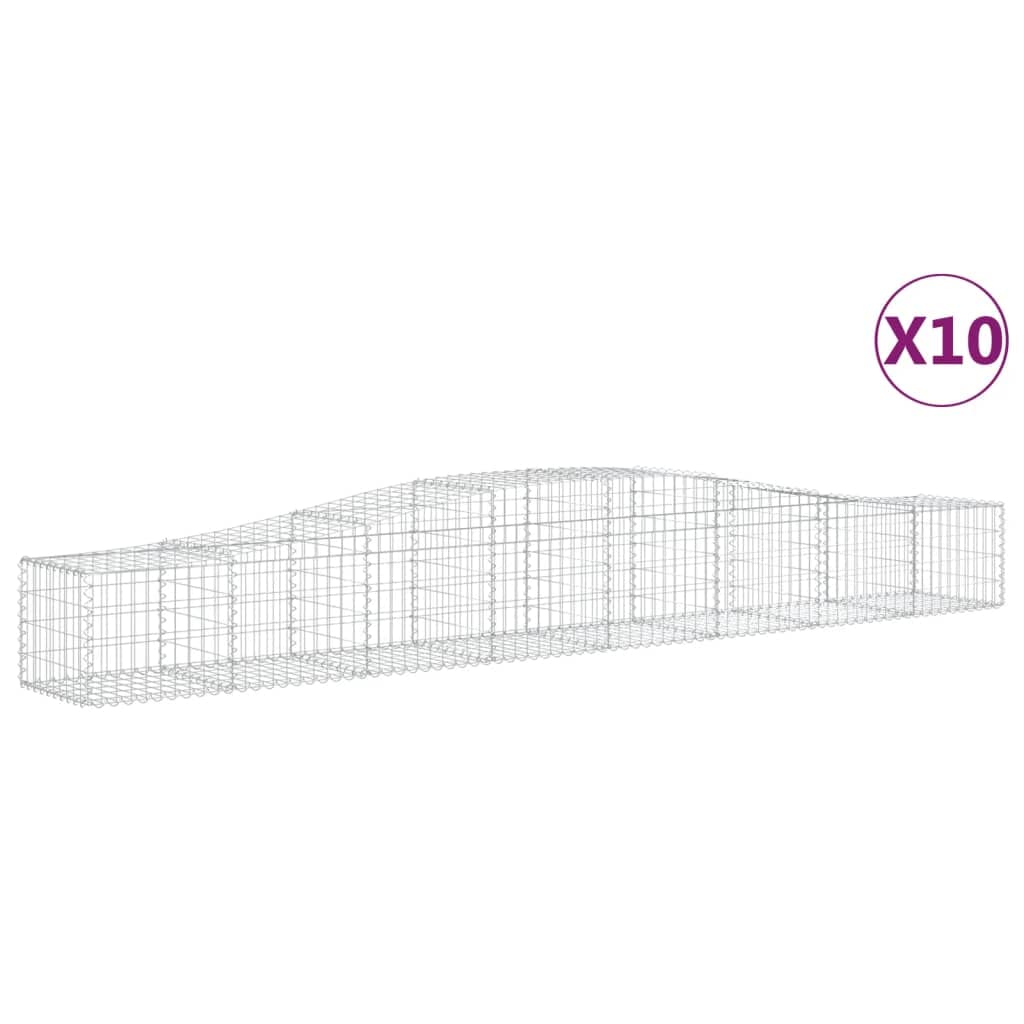 Kosze gabionowe łukowe 10 sztuk 400 x 50 x 40/60 cm ocynkowane żelazo, dźwiękochłonne dekoracyjne bariery ogrodowe ze wzmocnionymi haczykami i drutem 3,5 mm