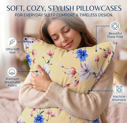 Image of VAS COLLECTIONS Cotton Pillow Cover Set of 2 (17x27 Inches) | Ultra Soft Breathable Pillow Cases for Bed | Skin Friendly, Fade Resistant & Comfortable Pillow Covers for Bedroom Decor (Blue & Beige)