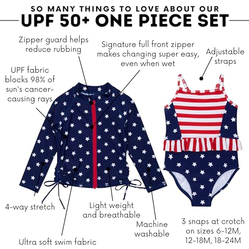 Image of SwimZip Girls' Long Sleeve Rash Guard & 1-Piece Swimsuit - UPF 50 Sun Protection