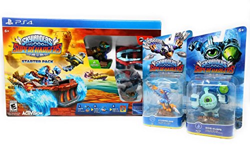 Skylanders Superchargers Starter Pack PS4 With Three Figures PLUS TWO BONUS Skylander Figures Vehicles Dive-Clop - Water and Stormblade - Air