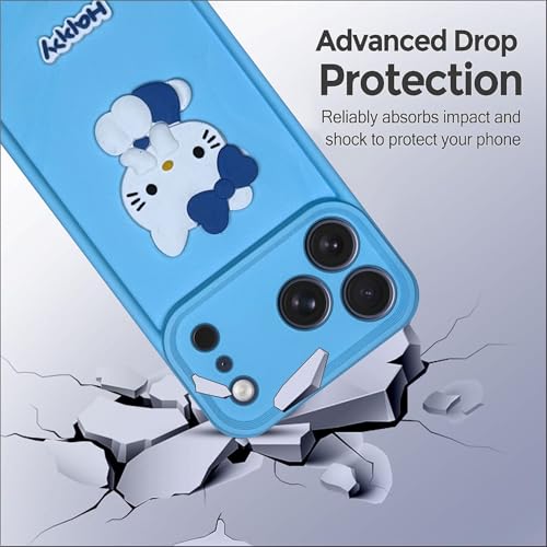 Image of SBMS Silicone Back Cover Case for iPhone 17 Pro | Cute Fun 3D Happy Kitty Design Silicone Case | Camera Protection Bump | Shockproof Back Cover Case for iPhone 17 Pro (Sky Blue)