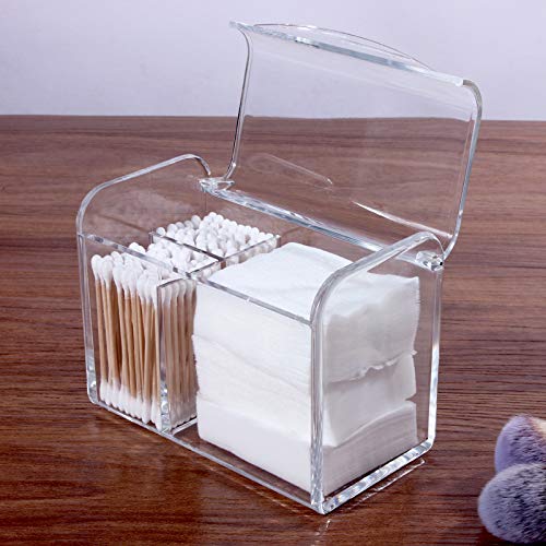Sooyee Qtip Holder Dispenser For Cotton Ball, Cotton Swab, Cotton Round Pads, Floss,3 Compartment Plastic Apothecary Jars,Bathroom Organization And Storage,Vanity Organizers And Storage,Clear #TOP5