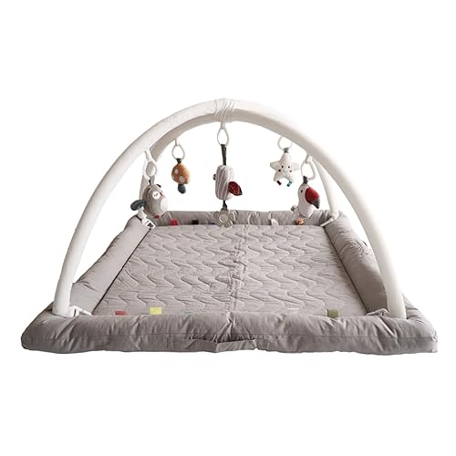 Play Gym con 5 juguetes sensoriales, tapete de juego grueso y afelpado para piso, tapete para el tiempo boca abajo, desarrollo convertible basado en