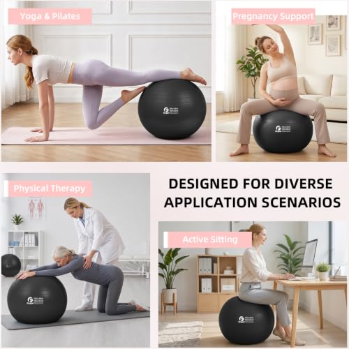 Image of Gruper Exercise Ball, Extra Thick Yoga Ball for Working Out, Yoga & Pregnancy, 4 Sizes Anti-Burst Balance Ball with Foot Pump for Pilates, Physical Therapy & Fitness