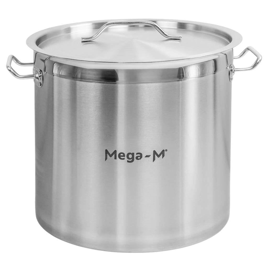 Mega-M Marmite PRO: Cette marmite de 25 L en acier inoxydable avec un fond 'sandwich' est compatible avec tous les feux.