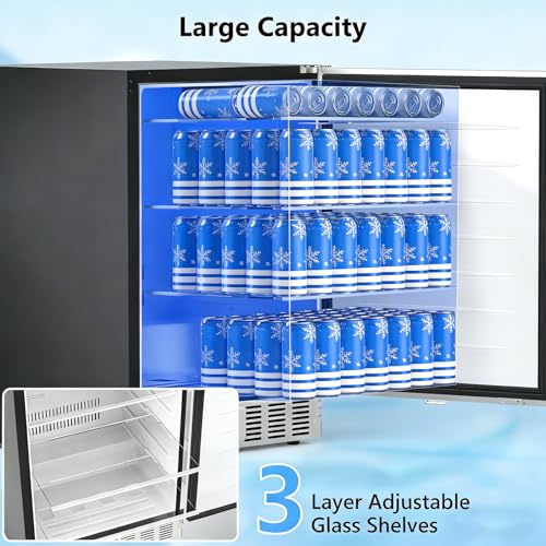 Image of Electactic 24 Inch Beverage Refrigerator, Under Counter Beverage Cooler 180 Cans, Built-in & Freestanding, Outdoor Fridge with Stainless Steel Door, Outdoor Refrigerator for Patio, Home, Kitchen, Bar