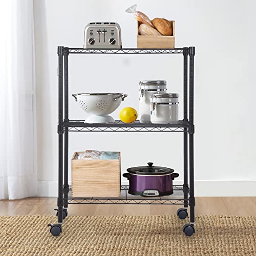 FDW Metal Storage Shelves 3 Tier Layer 23L x 13W x 32H with Wheels for Kitchen, Garage, Small Places, Black by FDW - Used condition - Image 6