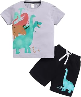 LITTLE NINJA Cotton Half Sleeves Dinosaurs Printed Coordinating Tee & Shorts Set - Multi Colour Price In India