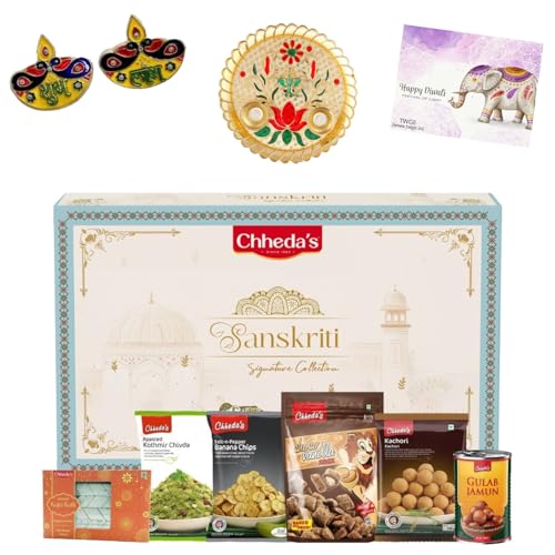Image of Chheda's Sanskriti Signature Collection - Premium Indian Festive Gift Box | Traditional Namkeen & Sweets Assortment | Elegant Cultural Packaging