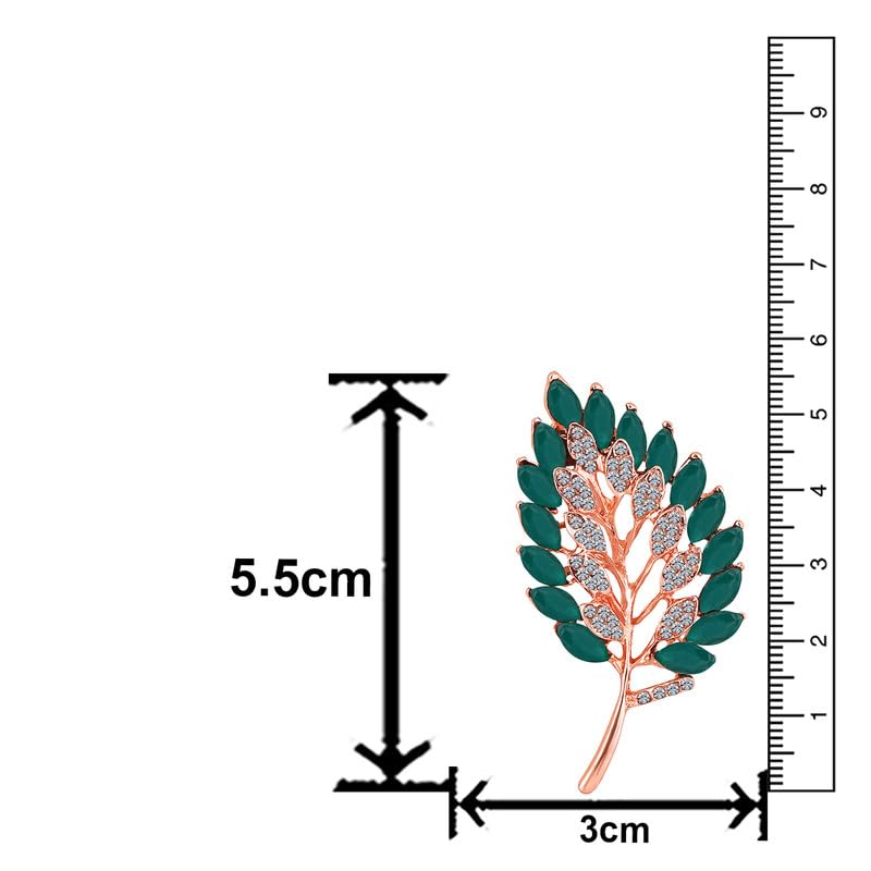 Rose Plated Leaf Brooch Saree Pin with Crystals