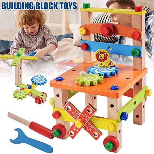 Valink Toddler Activity Table,Build Your Chair Montessori Toys Luban Chair Disassembly Toy Set Puzzle Blocks for Kids