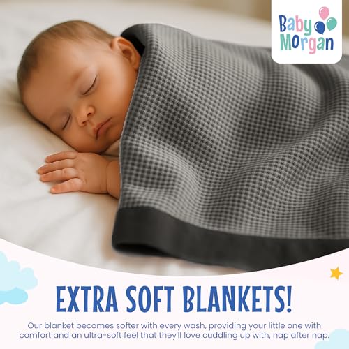 Image of Blankets Thermal Waffle Baby Blanket Crib Bedding - Soft Cozy Warm Infant Thermal Cover for Nursery Stroller or Bassinet, Lightweight Ideal Shower Gift, Nylon Trim Gray 36 inch x 50