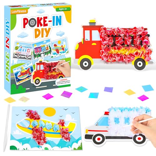 Image of Lonfliness 8PCS Poke Craft Kit Transportation Vehicle No-Mess Fabric Sewing Art Puzzle Puncture Painting Truck Car Gift Creative Activity Game Birthday Party Favors