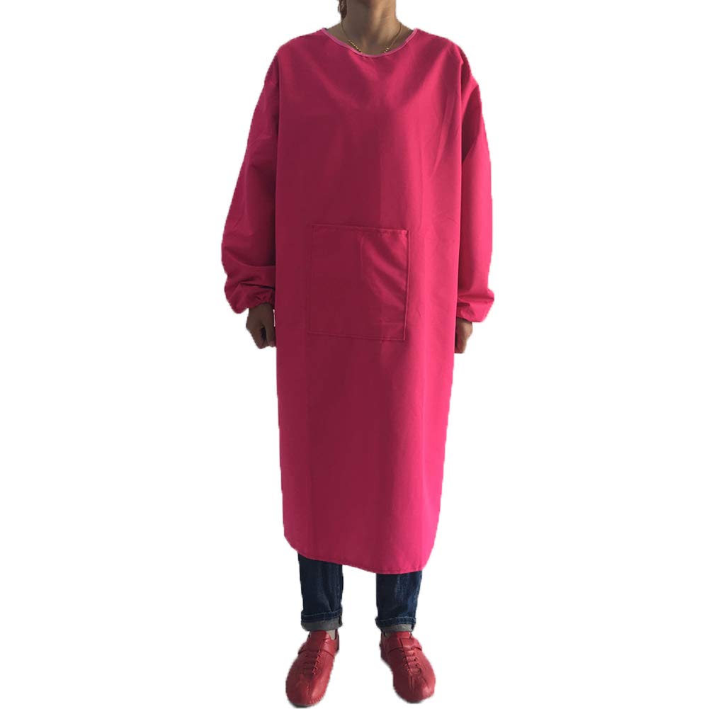 UE STORE Adults Long Sleeve Cooking Kitchen Apron Waterproof Butcher Artist Apron (Pink)