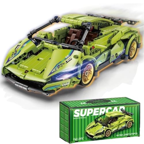 Image of Supercar Building Blocks Set 470PCS Pull Back Sports Car Model Kit for Kids 6+ - Green Racing Car Construction Toy with Realistic Details, STEM Educational Bricks Gift for Boys & Girls