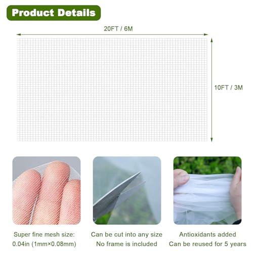 Garden Netting, Durable Ultra Fine Garden Mesh Netting, Greenhouse Row Cover Mosquito Netting Insect Bird Netting Protection Netting for Vegetable, Fruits, Plants, Flowers, Crops (10ft * 20ft) - Thumbnail 6