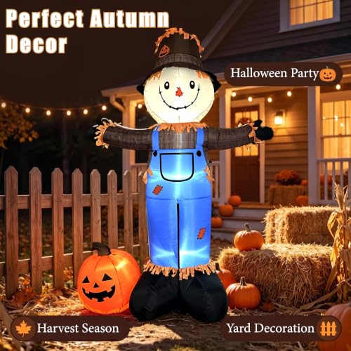 Image of 8 FT Fall Inflatables Scarecrow Decorations, Scarecrow with Pumpkin Inflatable Yard Decor Built-in LEDs,Scarecrow Blow Up Yard Decorations for Halloween Thanksgiving Fall Autumn Harvest Lawn Garden