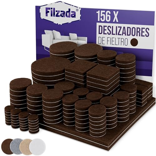 Filzada® Almohadillas de Fieltro Adhesivo 156 Piezas (cuadradas y Redondas)   Marrón   Deslizamientos de Muebles Profesionales de Fieltro con un Poder Adhesivo Ideal