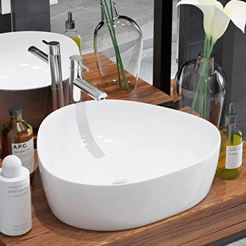 Tidyard Fregadero Triangular Cerámica Blanco 50,5 x 41 x 12 cm, Fregadero de encimera, Lavabo de baño, WC para invitados