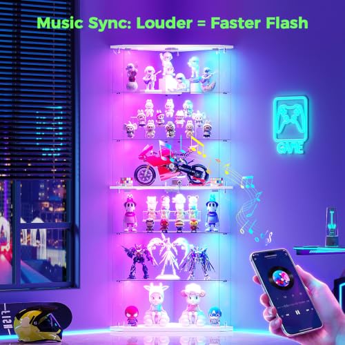 HNEBC Corner Glass Display Cabinet with LED Lighted for Collectible, White - image 5