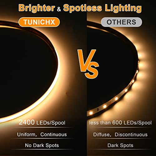 Image of COB LED Strip Lights UL Listed DC 24V LED Lights Flexible Super Bright LED Strips,16.4ft 3000K Warm White,CRI 90+,2400LEDs High Density Uniform Light fo Home Room Decor