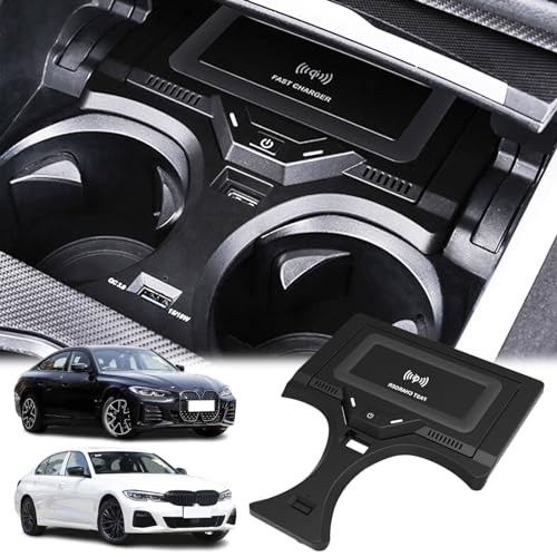 GQQSXZNTD Car Wireless Charger for BMW 2 Series/3 Series/4 Series/i3/i4 (2022-2024) Cigarette Lighter Accessories, 15W Wireless & 27W Type-C/USB Fast Charging Tray for i-Phone Sam-Sung