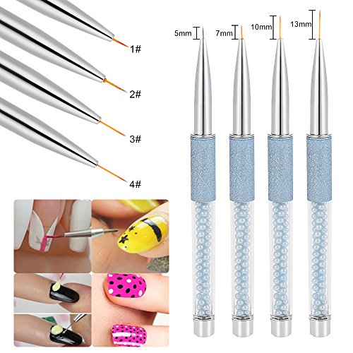 Anself 4Pcs Nail Art Painting Brush Acrylic Uv Gel Painting Liner Pen 5/7/10/13Mm Point #TOP3