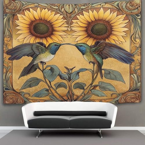 OSBELE Two Tournesols Tapisserie Chambre Esthétique - Tapisserie Murale Indépendante Décoration De Salle Tapisserie Tapisserie Two HummingOiseaus Tenture...