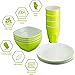 PLASTI HOME Reusable Plastic Dinnerware Set (12pcs) – Ideal For Kids. Fancy Hard Plastic Plates, Bows & Cups In Green Colors – Microwaveable & Dishwasher Safe Flatware & Tumblers For Daily Use,