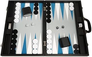 19-inch Premium Backgammon Set - Large Size - Black Board, White and Astral Blue Points