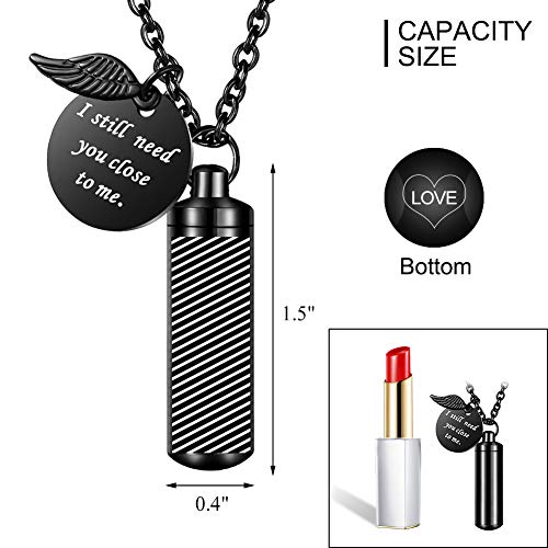 abooxiu Cylinder Urn Necklace for Ashes Cremation Jewelry/Keychain for human Pet Stainless Steel Memorial Keepsake Pendant with Angel Wing Charm Ashes3