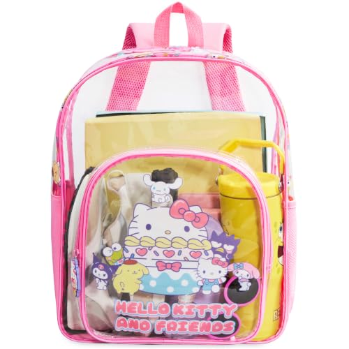 Get Trend Hello Kitty Sanrio Girls Clear Backpack 17 inch Transparent School Bookbag See Through Travel Bag with Straps Kawaii Gifts for Girls (Pink Hello Kitty)