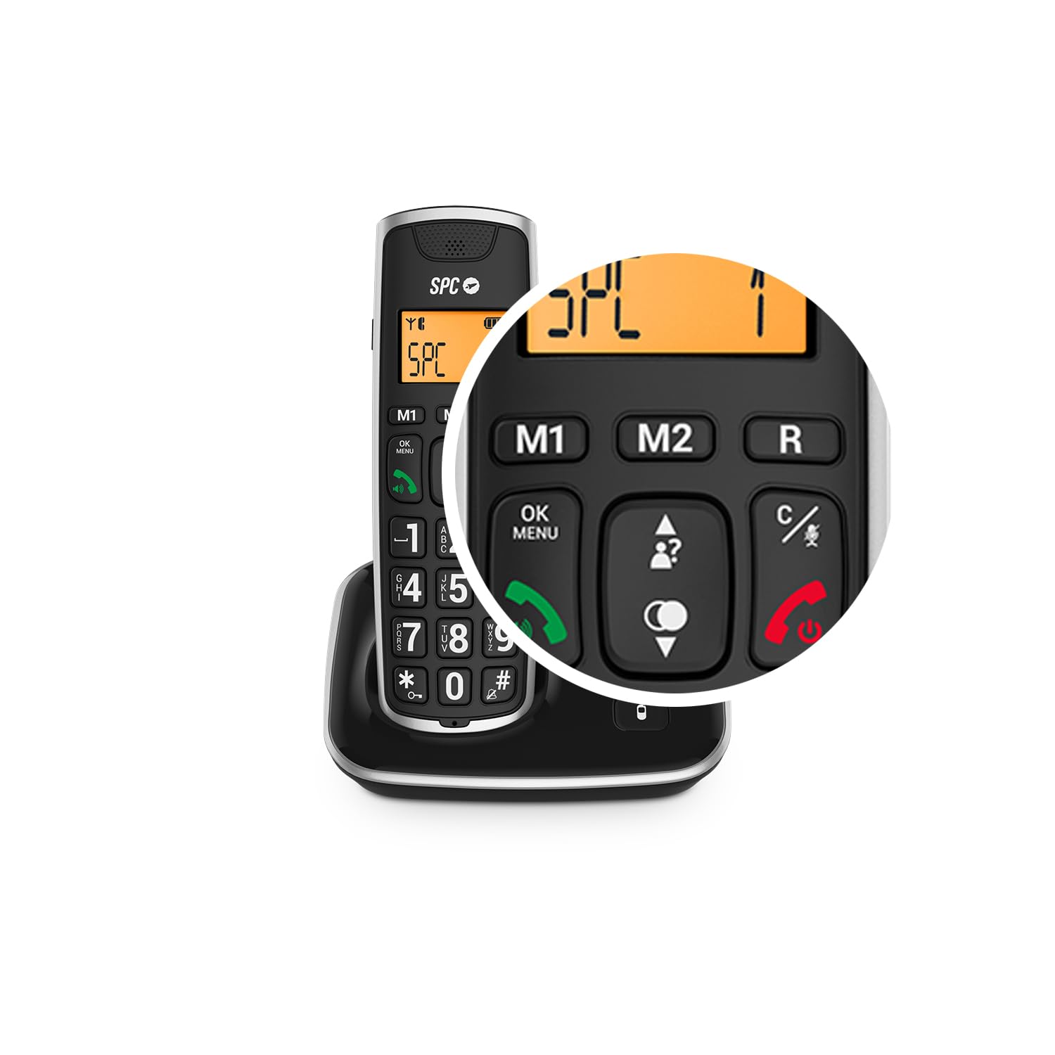 SPC Comfort Kaiser Duo – Telefono cordless Duo per anziani con tasti e numeri XL, Suono Extra-amplificato, 2 Memorie Dirette, Agenda e Vivavoce | 2 cordless, tasti e numeri molto grandi, audio extra amplificato, 2 memorie rapide, compatibile con apparecch