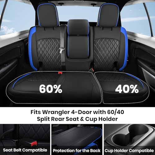 Image of Coverado Seat Covers Fullset for Jeep Wrangler, Waterproof Car Seat Covers for Truck Automotive Seat Covers Custom Fit for 2018-2026 Jeep Wrangler JL Seat Covers 4-Door with Rear Cupholder Only(Blue)