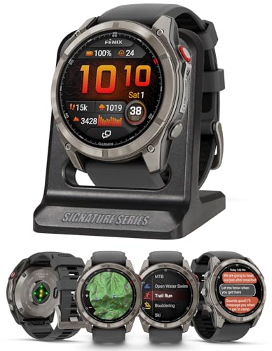 Garmin Fenix 8 Pro, 51mm, AMOLED Display, Premium Multisport GPS Smartwatch, inReach Technology for Emergency Survival, Health Tracking | Titanium/Graphite, Signature Series Modern Power Stand