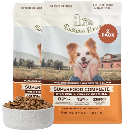 Image of BADLANDS RANCH Air-Dried Fish & Turkey Dog Food, 87% Meat, 64 oz, 2-Pack