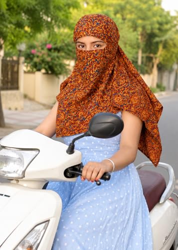 Image of Women and Girls Printed Scarf Cum Face Cover Mask Head Neck Face Safety Sun Protection Scarf Mask Head Bandana Wrap Pure Cotton Printed Stole
