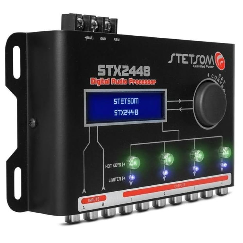 Kit Set para Stetson STX2448 1 Procesador de Audio Digital de 4 Canales, Pantalla LCD, 2 entradas de Audio, 4 Salidas Independientes, para Coche, 1 Pieza