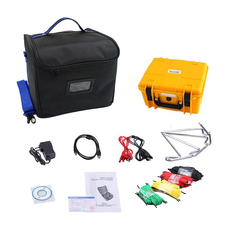 Earth Resistance Tester Soil Resistivity Tester with Ground Resistance 0.00Ω-30.00kΩ Soil Resistivity 0.00Ωm-9000kΩm Voltage Range 0-600V Data Storage 300 Groups Two Three Four Wire Measurement